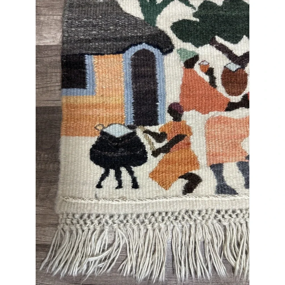 Vintage  Hand Woven Moteng Weavers Wool Tapestry Kilim Beautiful Wall Hanging